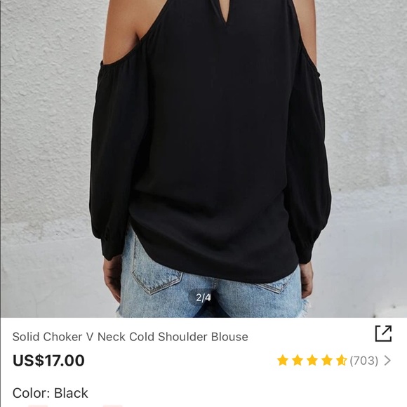 Shein solid choker V-neck shoulder blouse - Picture 3 of 4